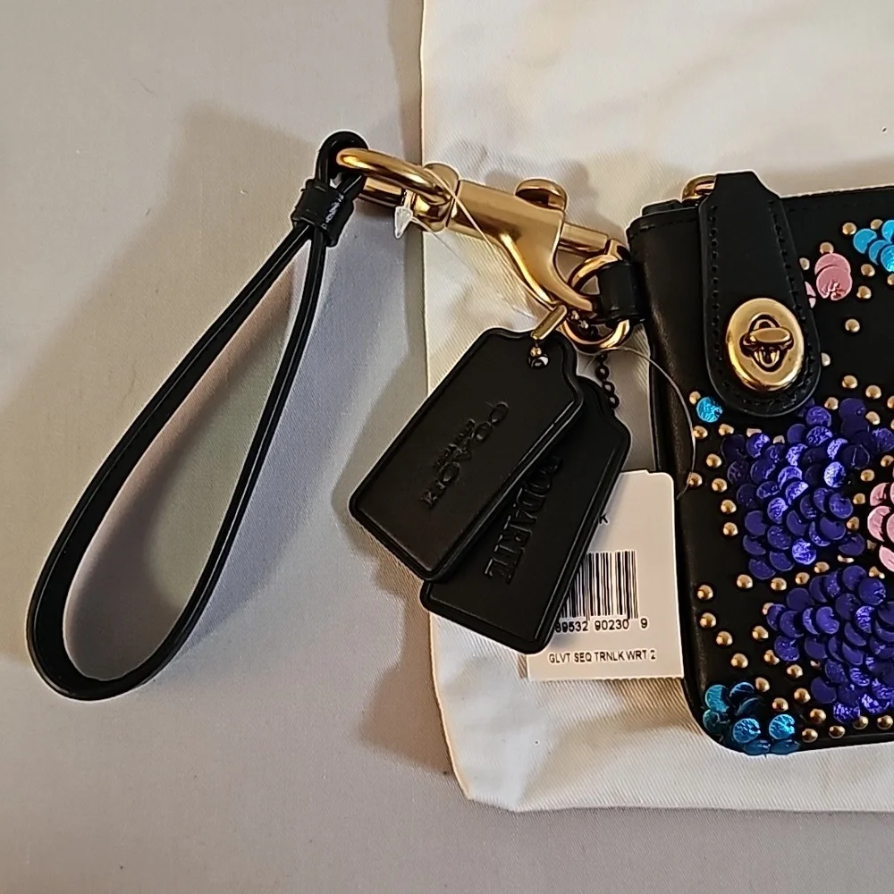 NEW COACH & Rodarte 11702 Turnlock Wristlet 30 Glovetanned Leather with Sequins - Picture 3 of 8